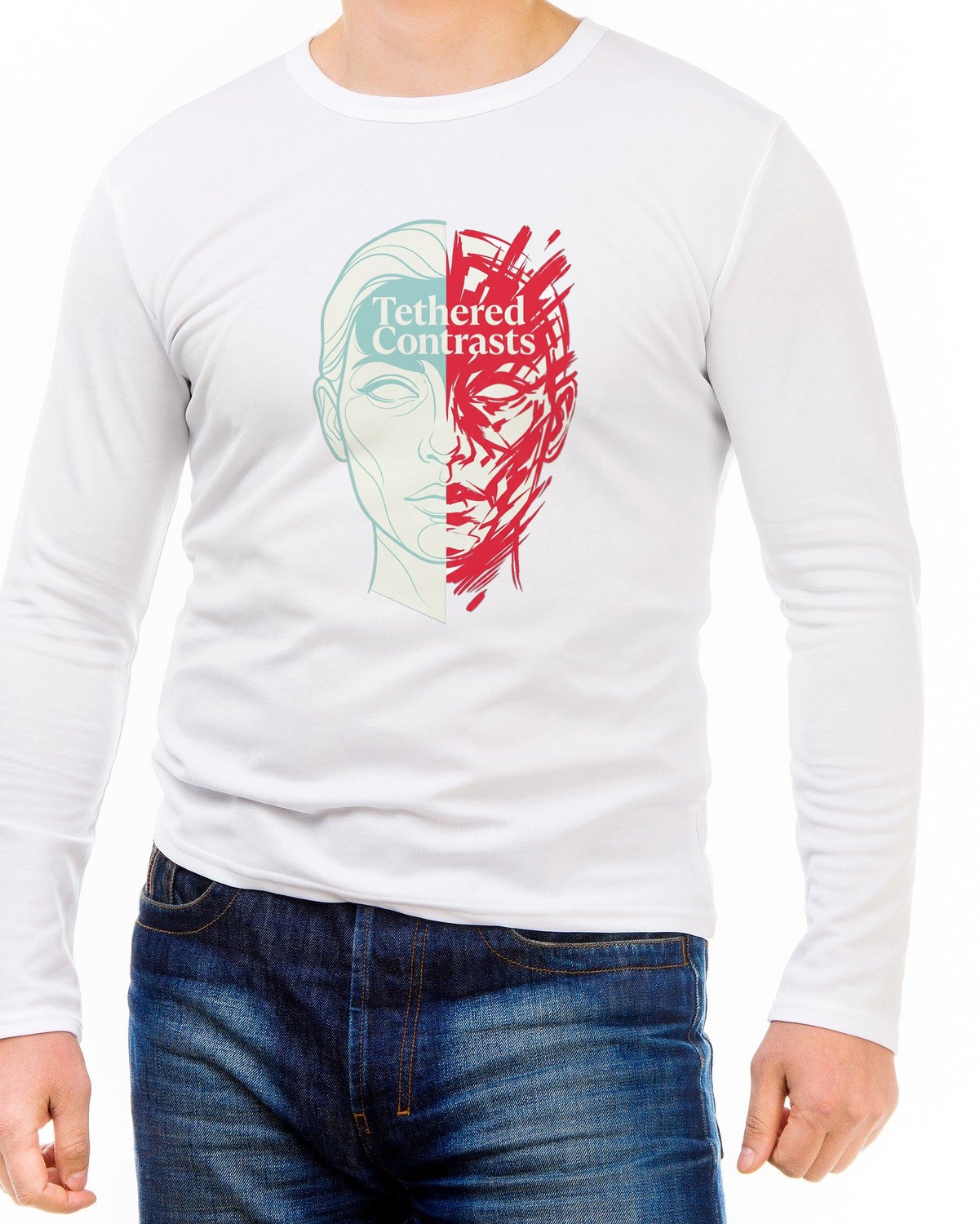 Tethered Contrasts Surreal Split Portrait Long Sleeve — lifestyle photo