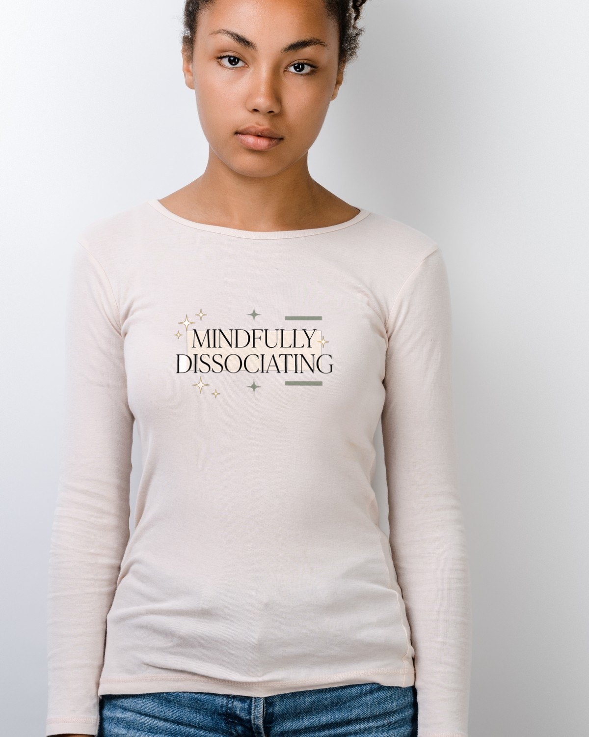 Mindfully Dissociating Sparkle Tee Long Sleeve — lifestyle photo