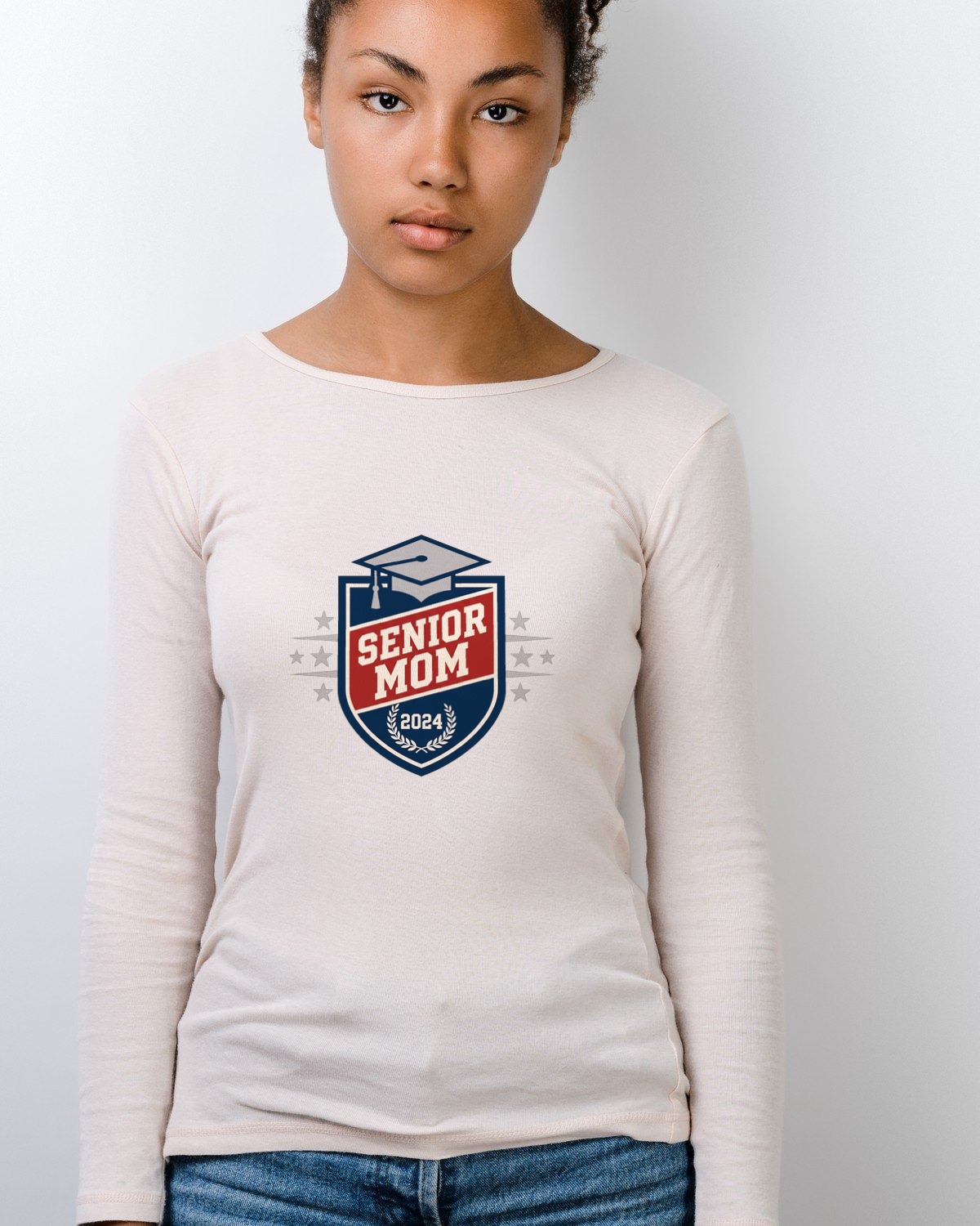 Varsity Crest Senior Mom Edition Long Sleeve — lifestyle photo