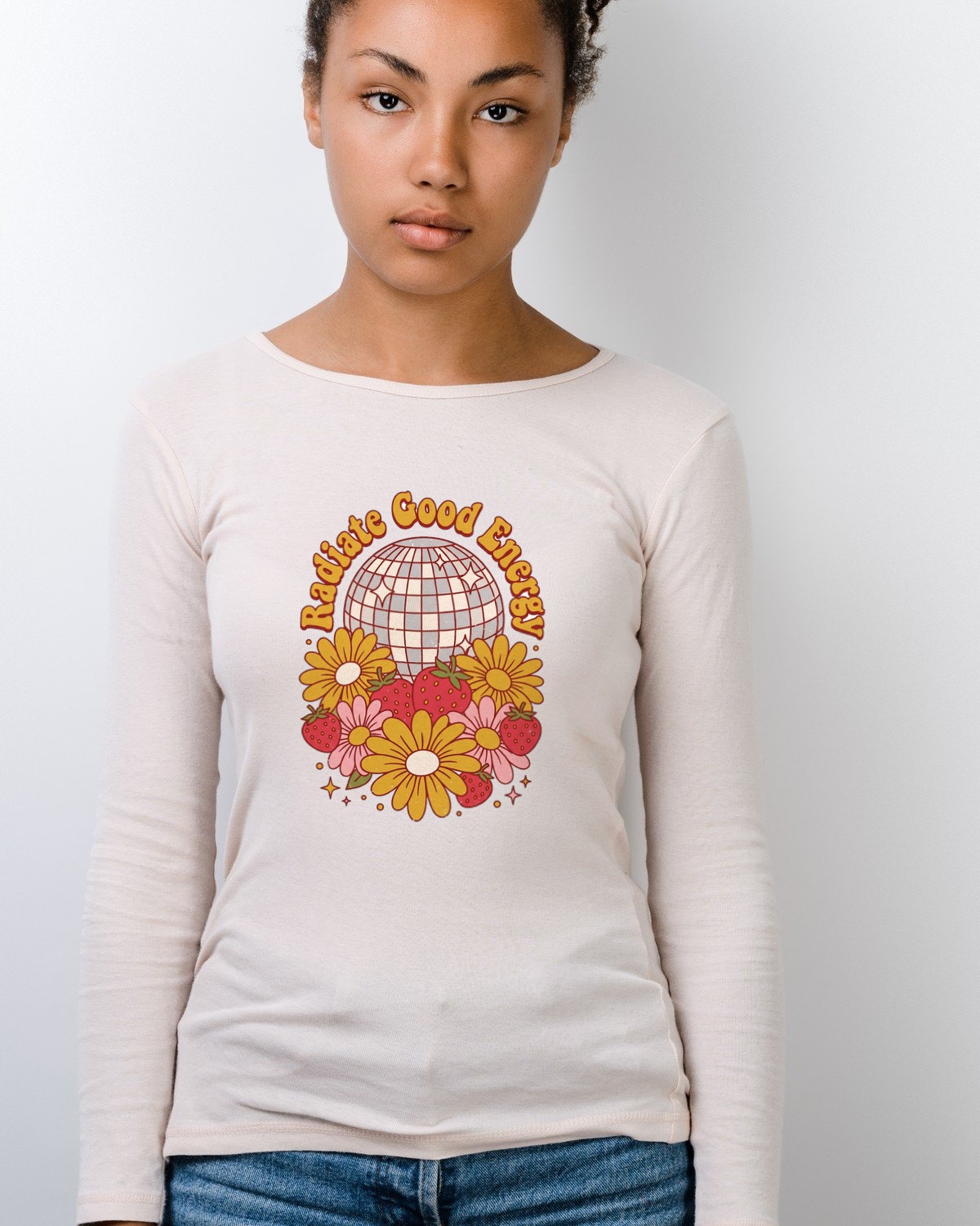 Disco Strawberry Floral Groove Long Sleeve — lifestyle photo