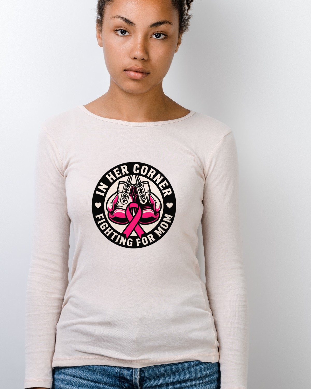 Mom's Corner Pink Ribbon Boxing Club Long Sleeve — lifestyle photo