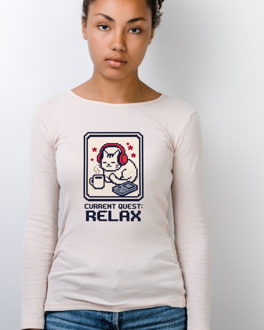 Save Point Sanctuary Pixel Cat Long Sleeve — lifestyle photo
