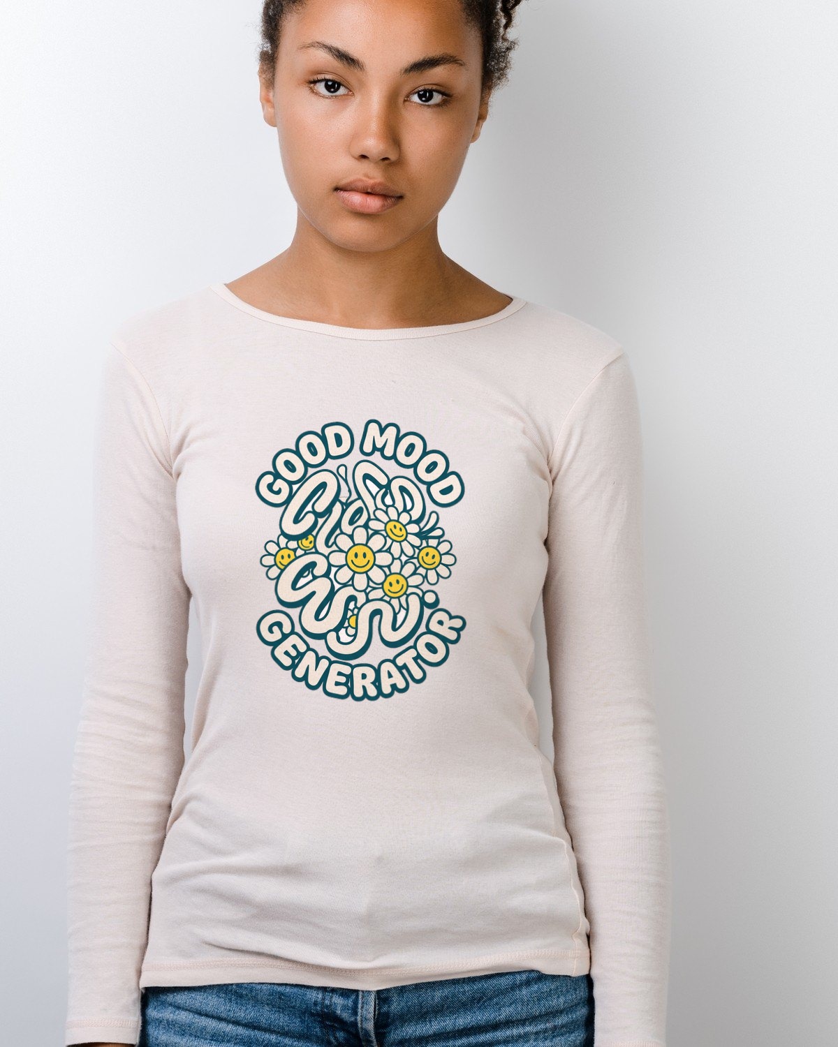 Good Mood Generator Y2K Abstract Tee Long Sleeve — lifestyle photo