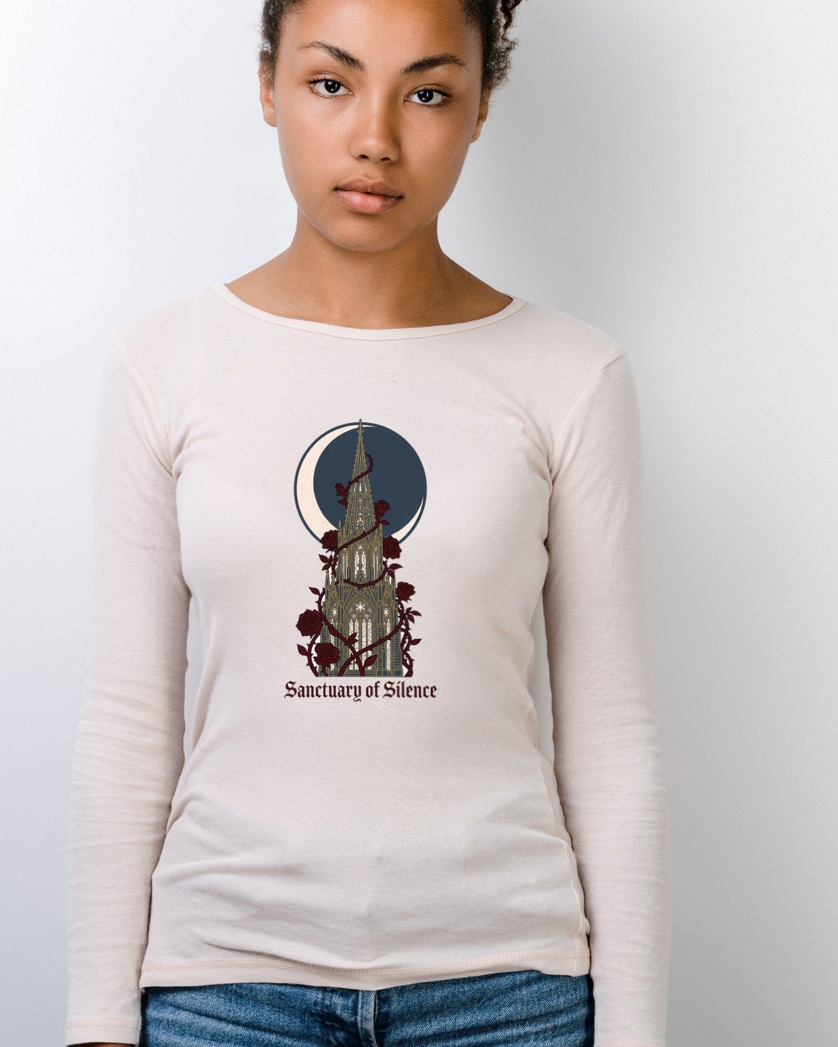 Sacred Shadows Gothic Cathedral Spire Long Sleeve — lifestyle photo
