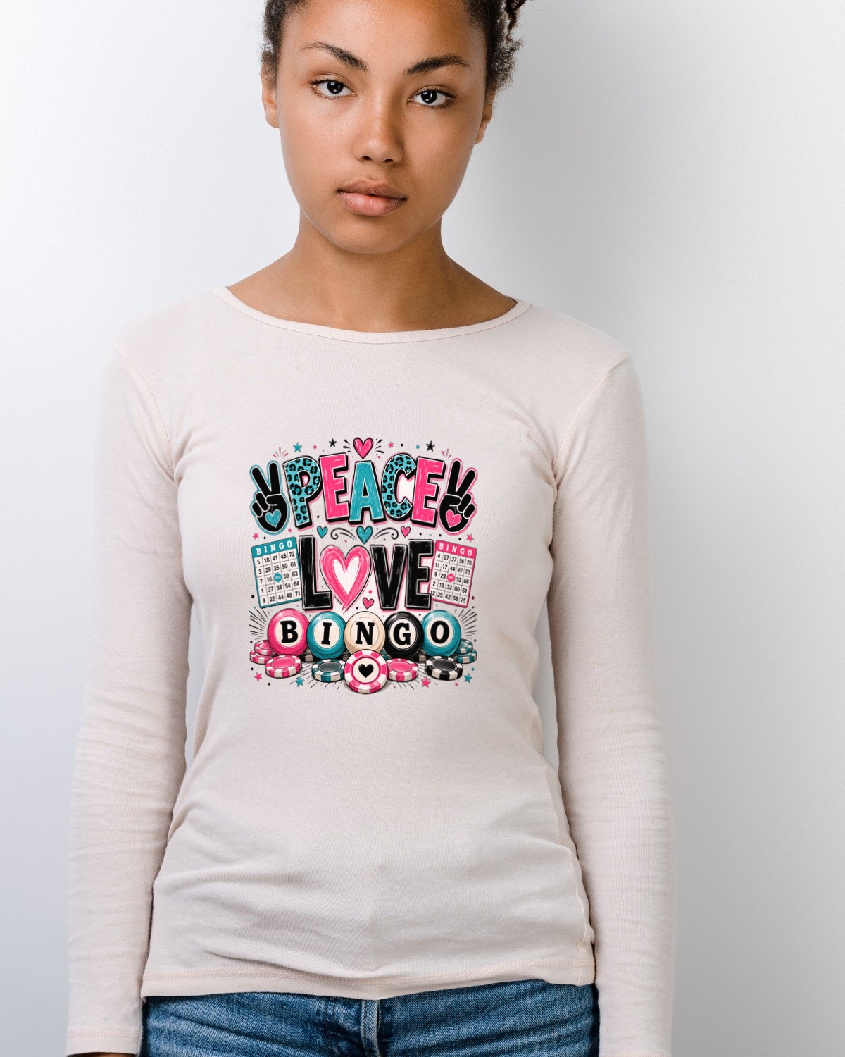 Peace Love Bingo Long Sleeve — lifestyle photo