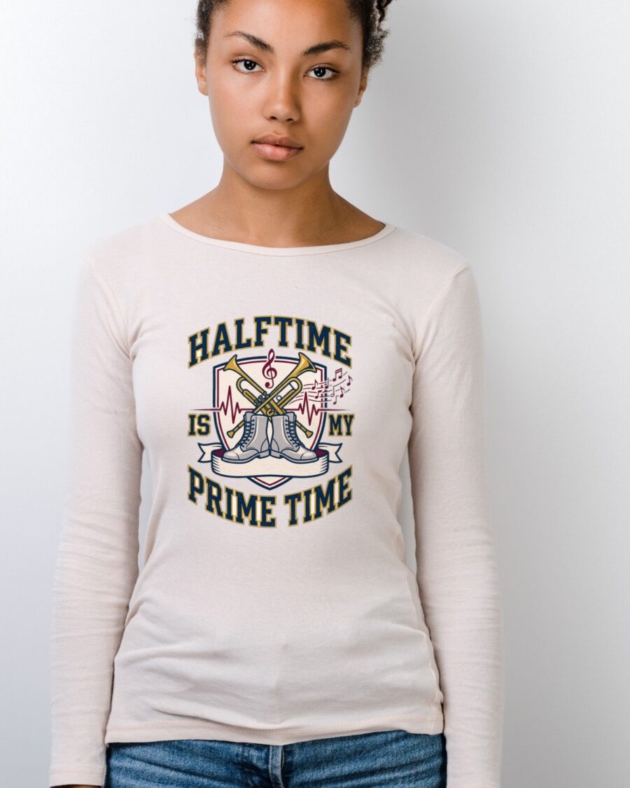 Halftime Is My Prime Time Marching Crest Long Sleeve — lifestyle photo