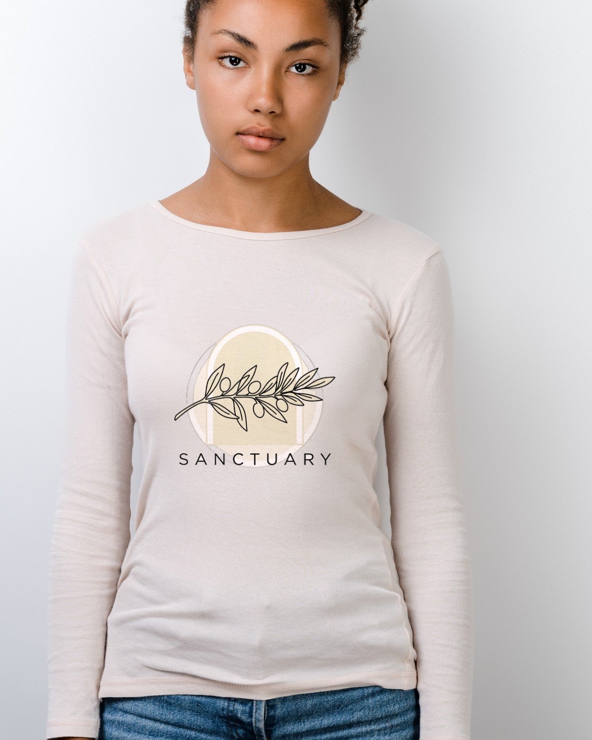 Stillness Within Olive Arch Long Sleeve — lifestyle photo