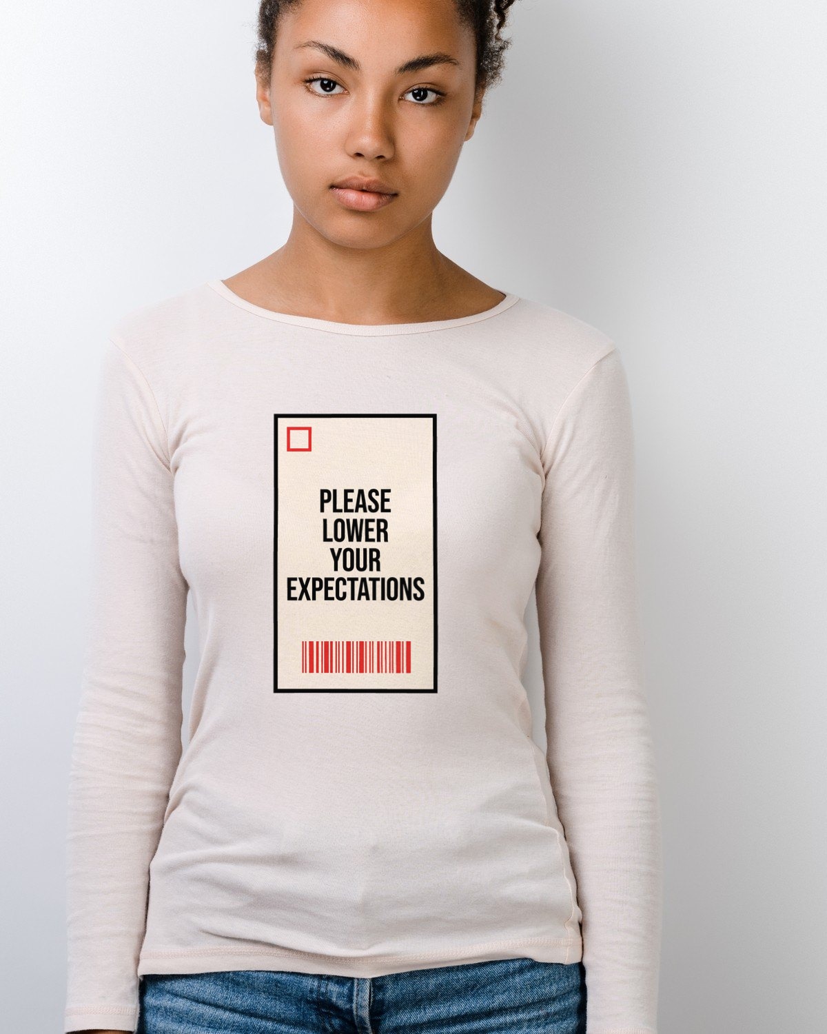 Lower Expectations Receipt Tee Long Sleeve — lifestyle photo