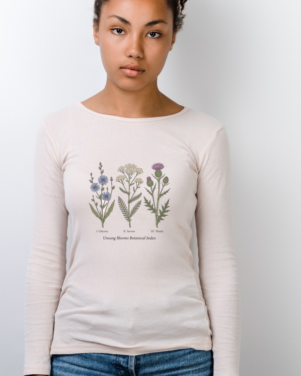 Unsung Blooms Botanical Index Long Sleeve — lifestyle photo