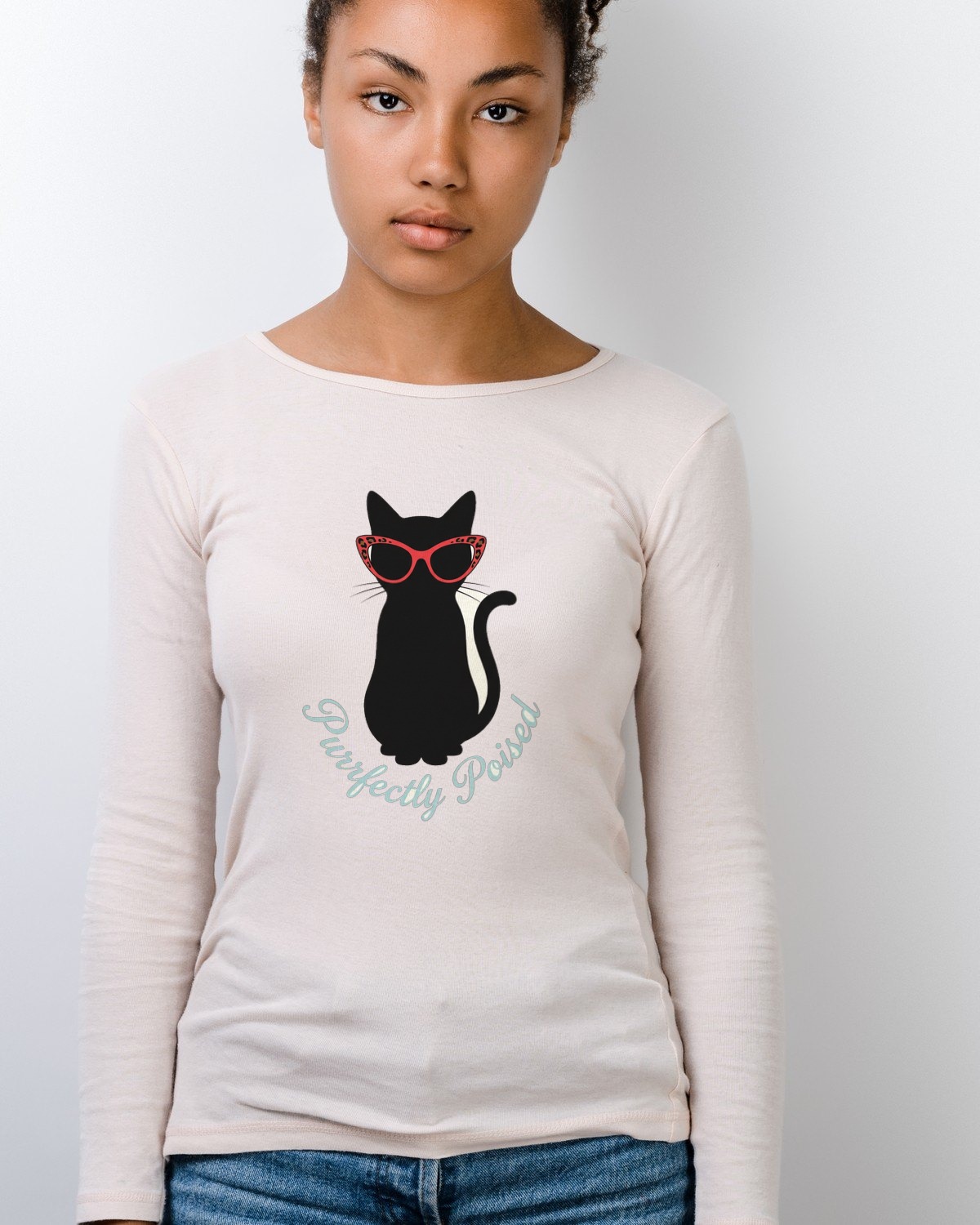 Haute Couture Feline Silhouette Long Sleeve — lifestyle photo