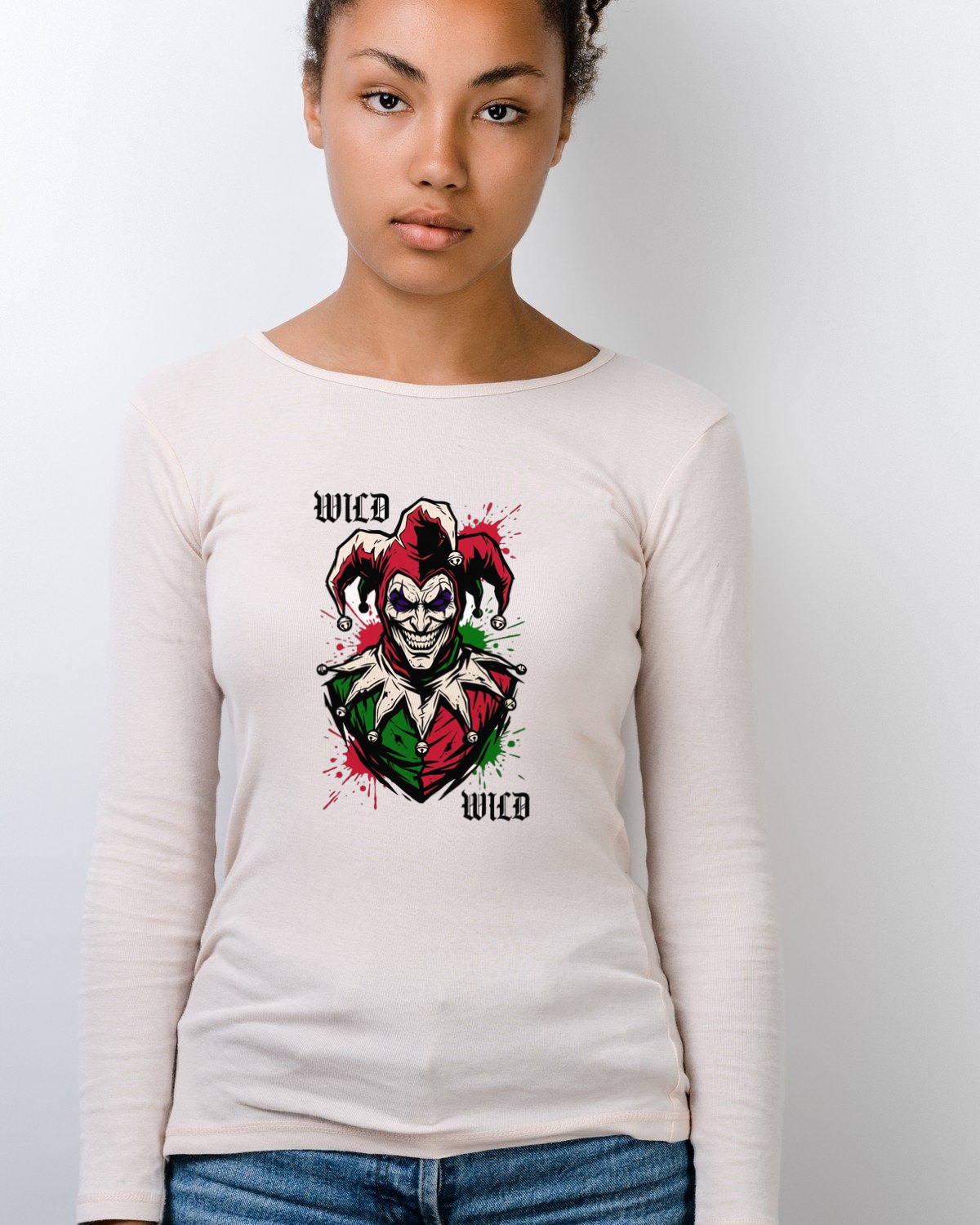 Chaos Court Mirrored Jester Card Long Sleeve — lifestyle photo