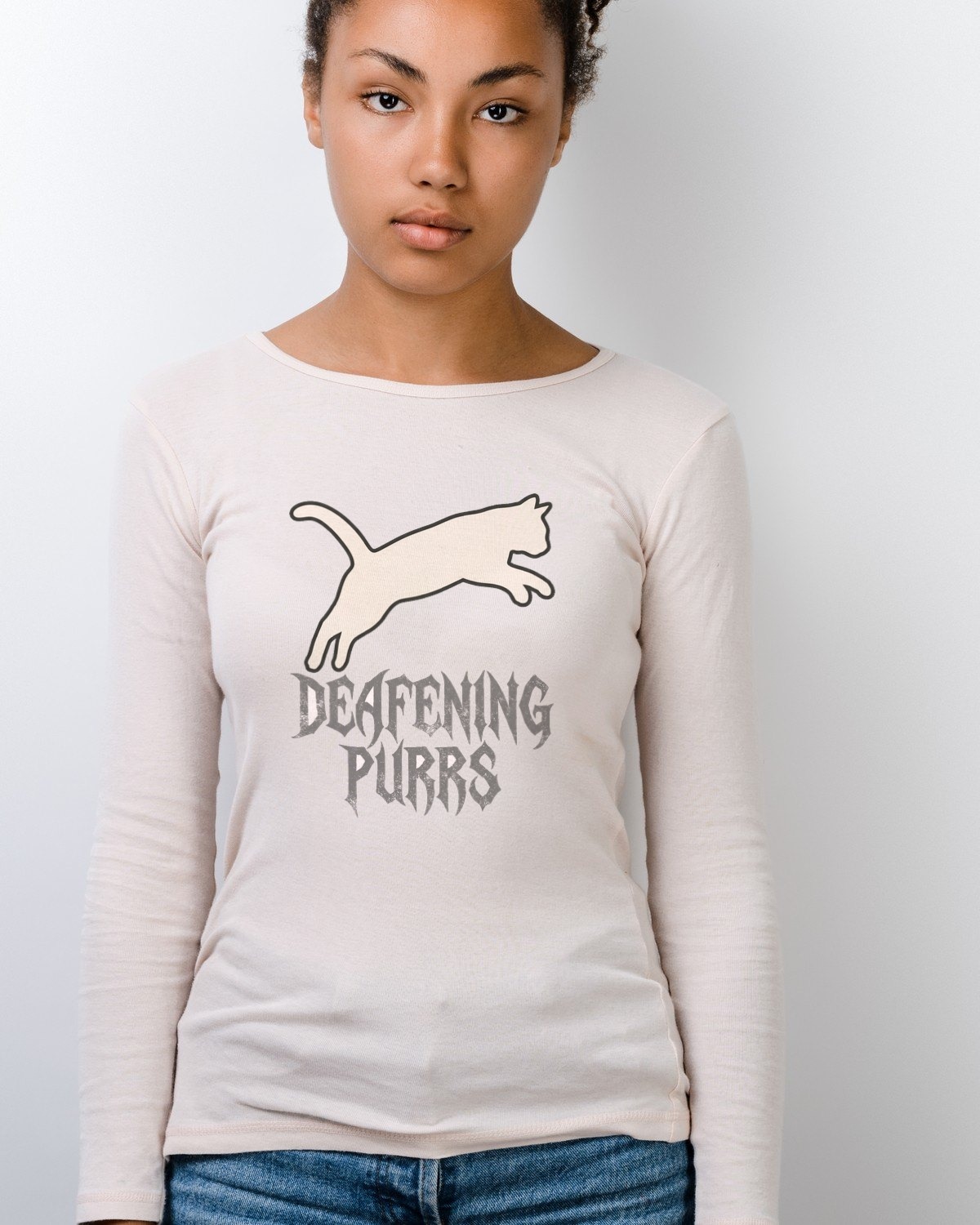 Deafening Purrs Grunge Silhouette Long Sleeve — lifestyle photo