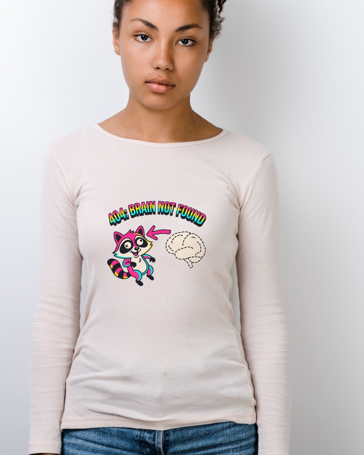 404 Brain Not Found Raccoon Long Sleeve — lifestyle photo