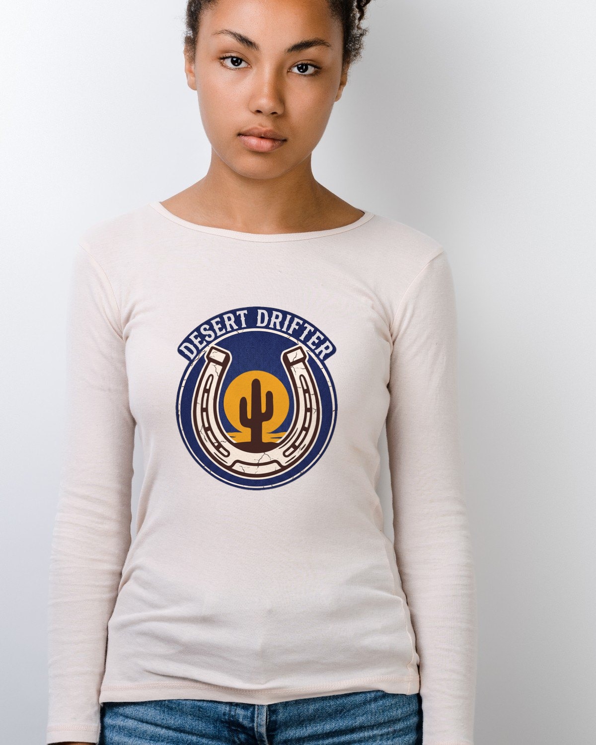 Desert Drifter Vintage Ranch Badge Long Sleeve — lifestyle photo