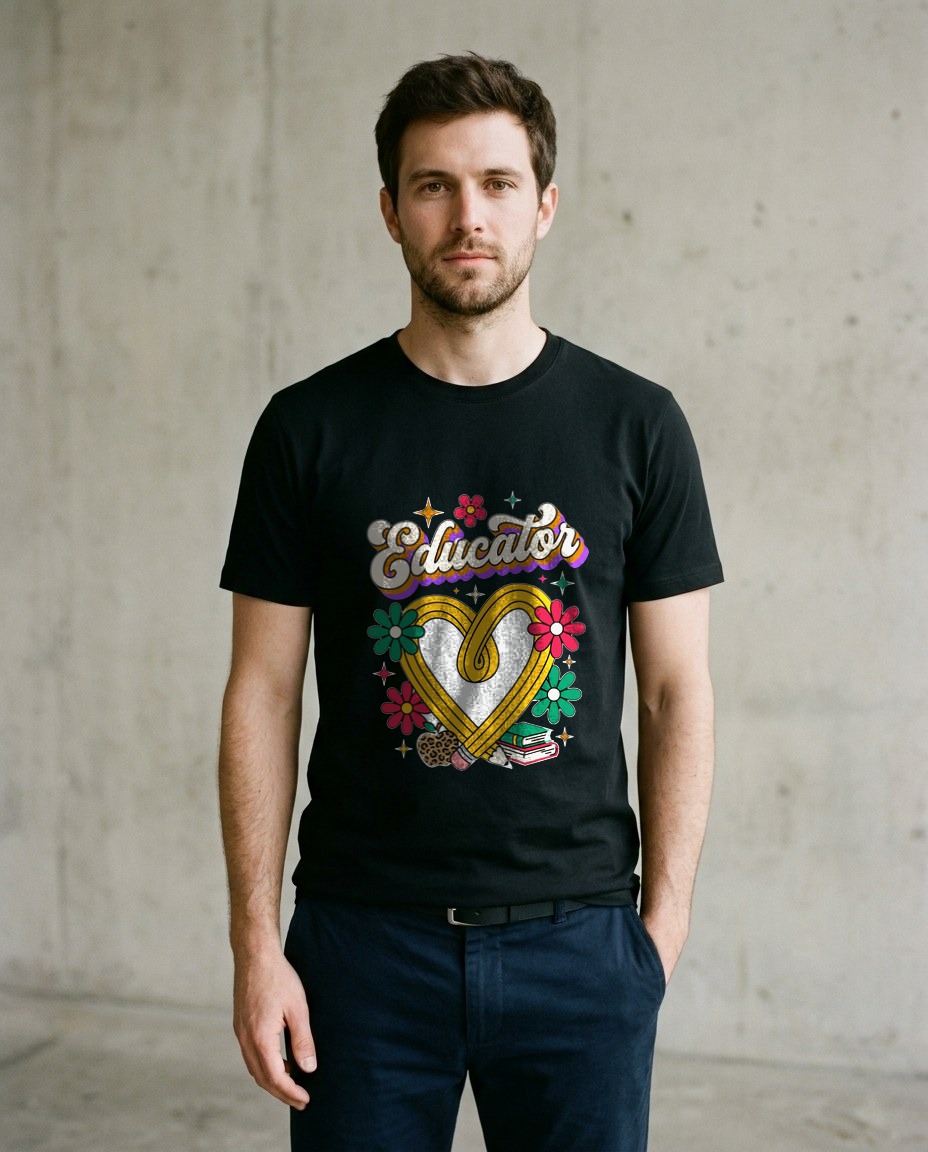 Groovy Educator Retro Pencil Heart — lifestyle photo