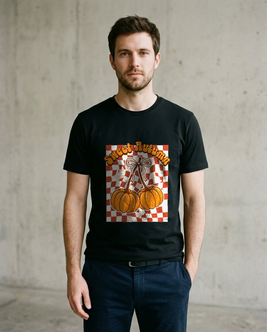 Sweet Autumn Pumpkin Cherry Bow Tee — lifestyle photo