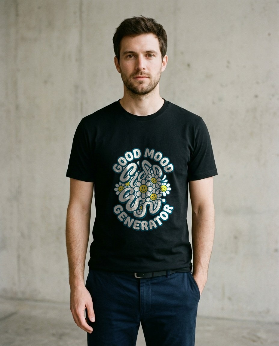 Good Mood Generator Y2K Abstract Tee — lifestyle photo