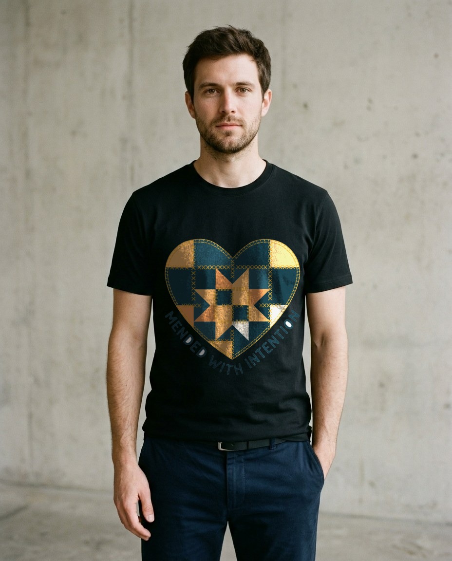 Mended With Intention Patchwork Heart — lifestyle photo