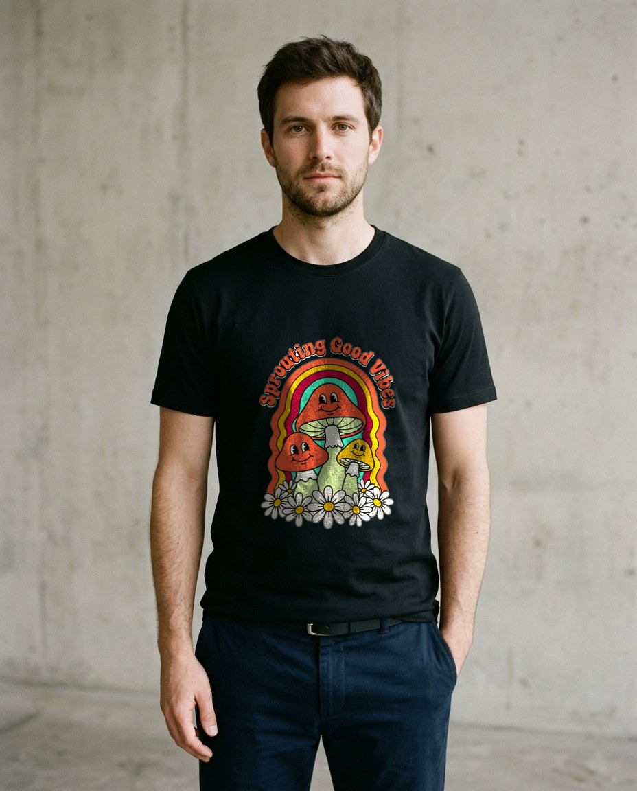 Sprouting Good Vibes Retro Mushroom — lifestyle photo