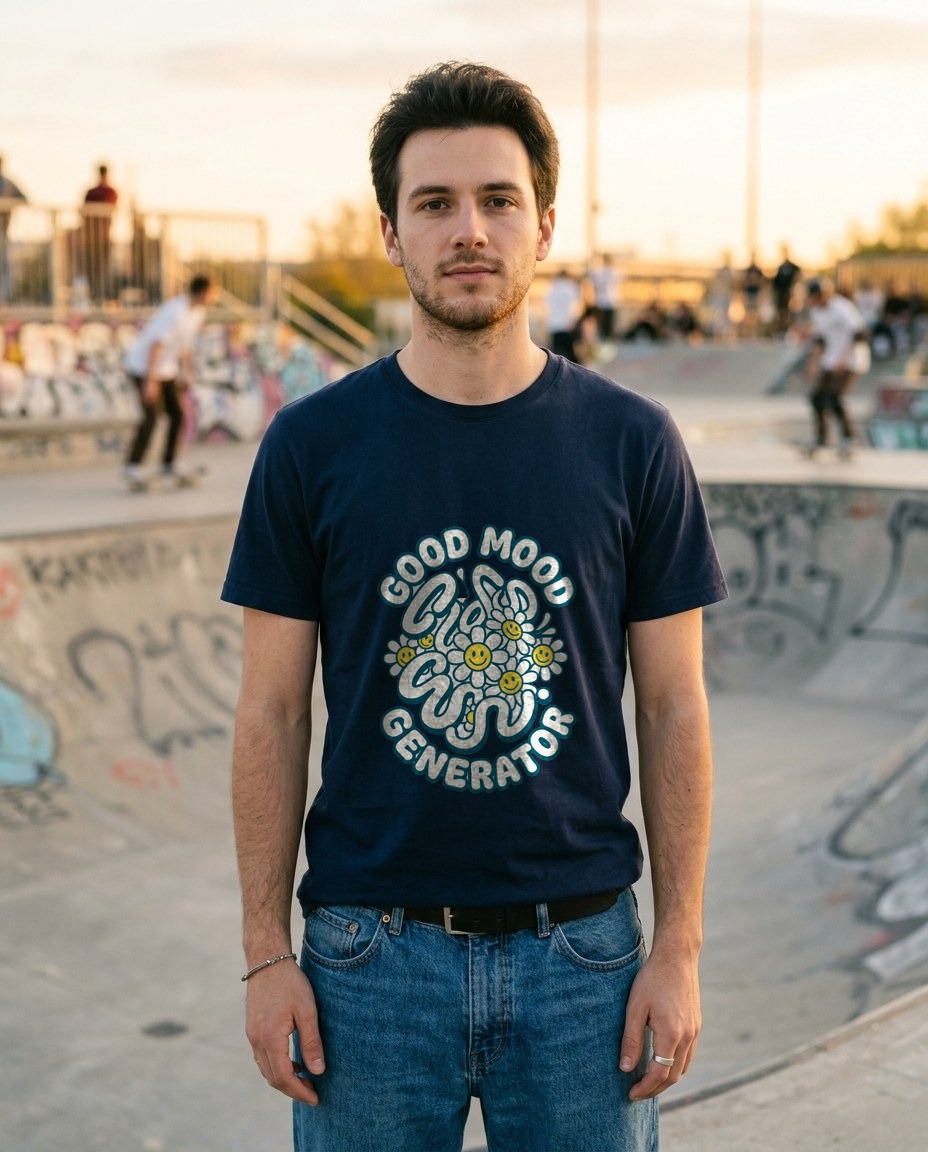 Good Mood Generator Y2K Abstract Tee — lifestyle photo
