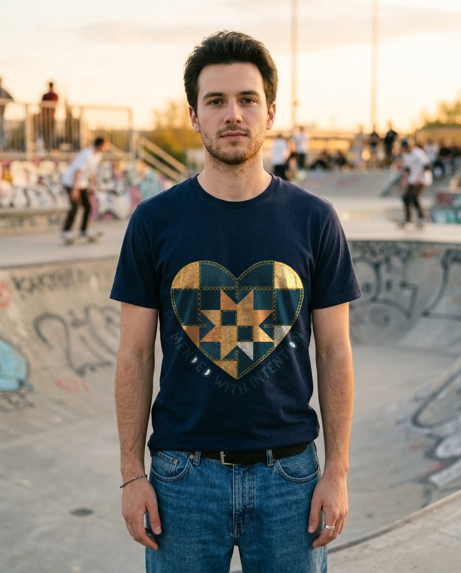 Mended With Intention Patchwork Heart — lifestyle photo