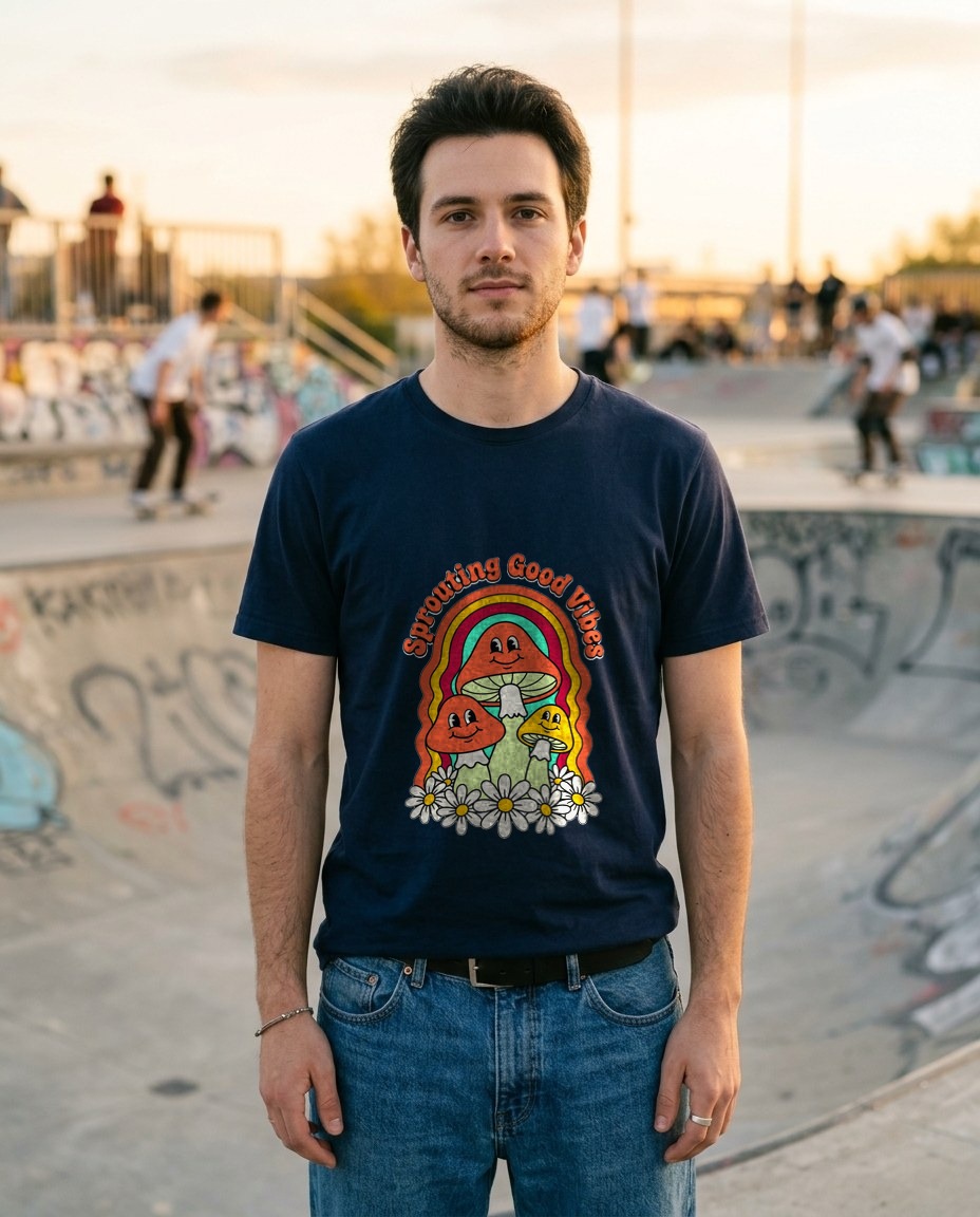 Sprouting Good Vibes Retro Mushroom — lifestyle photo