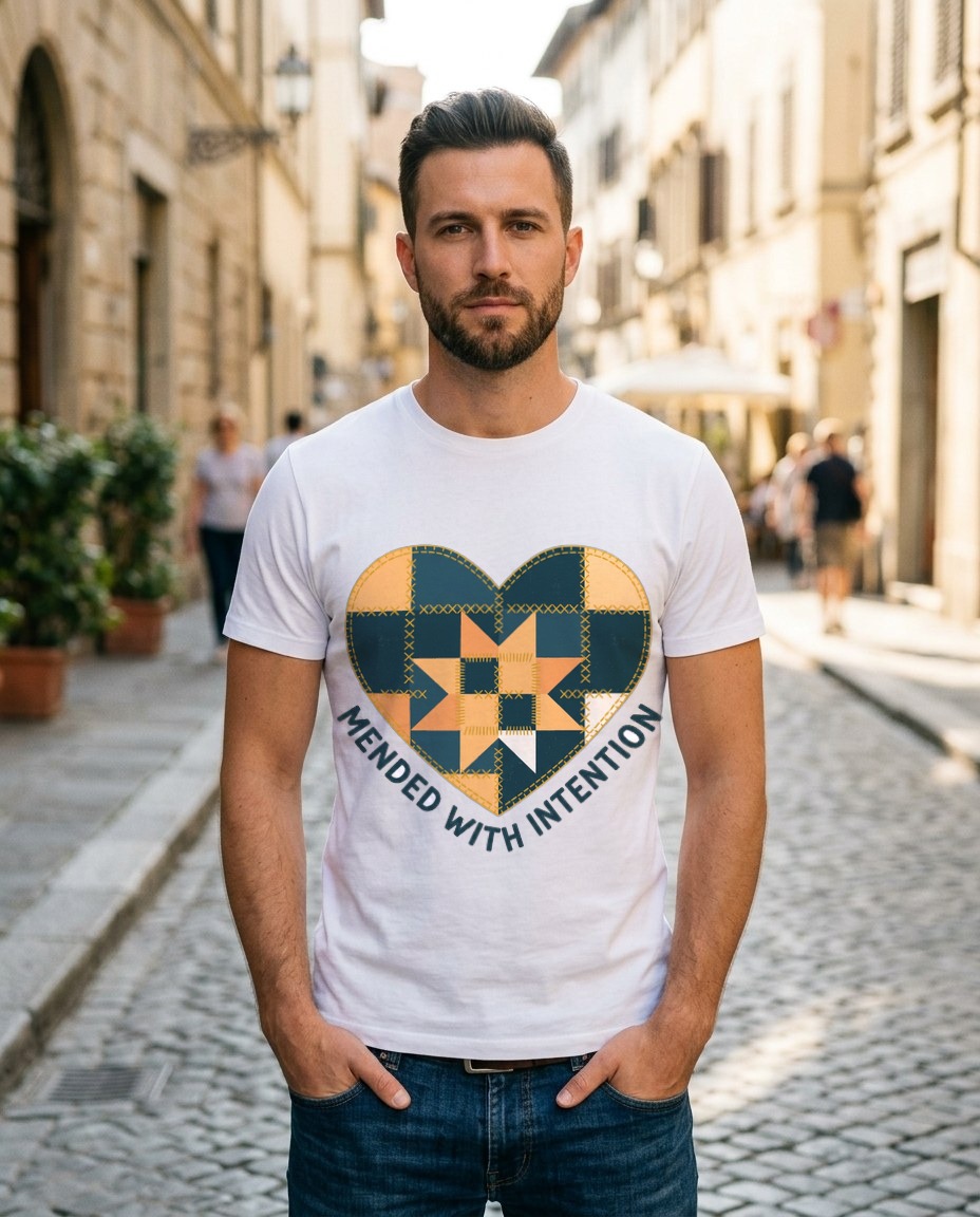 Mended With Intention Patchwork Heart — lifestyle photo
