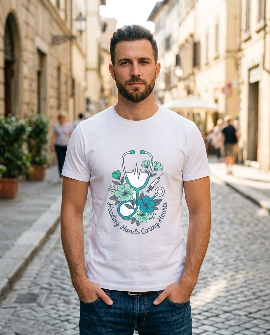 Healing Hands Floral Stethoscope Crest — lifestyle photo