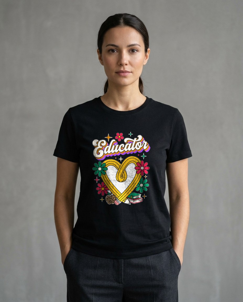 Groovy Educator Retro Pencil Heart — lifestyle photo