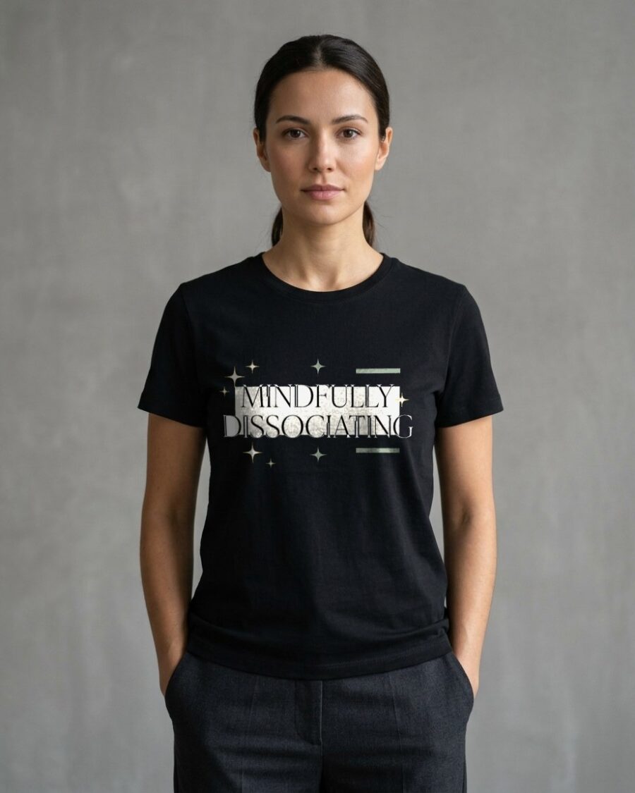 Mindfully Dissociating Sparkle Tee — lifestyle photo
