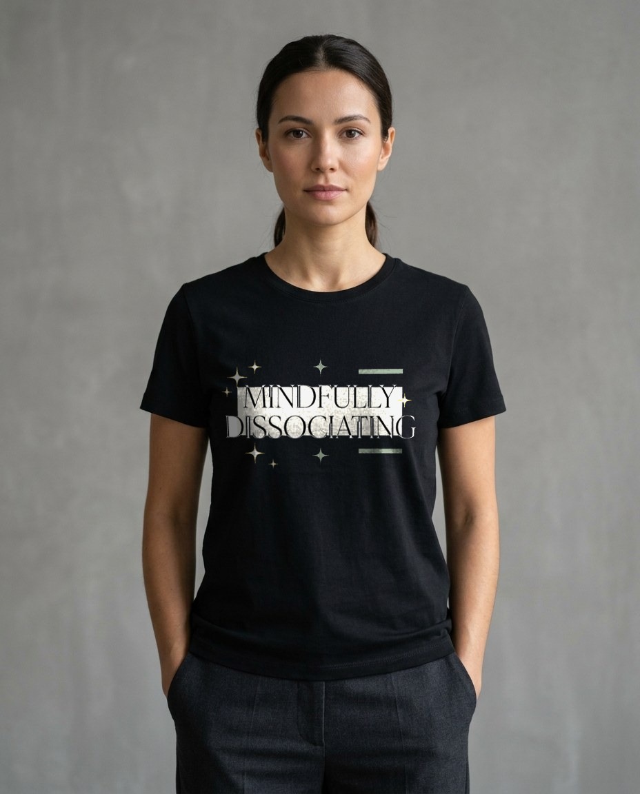 Mindfully Dissociating Sparkle Tee — lifestyle photo
