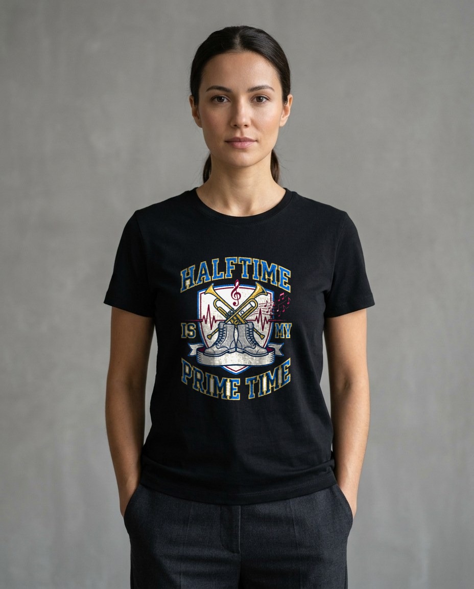 Halftime Is My Prime Time Marching Crest — lifestyle photo