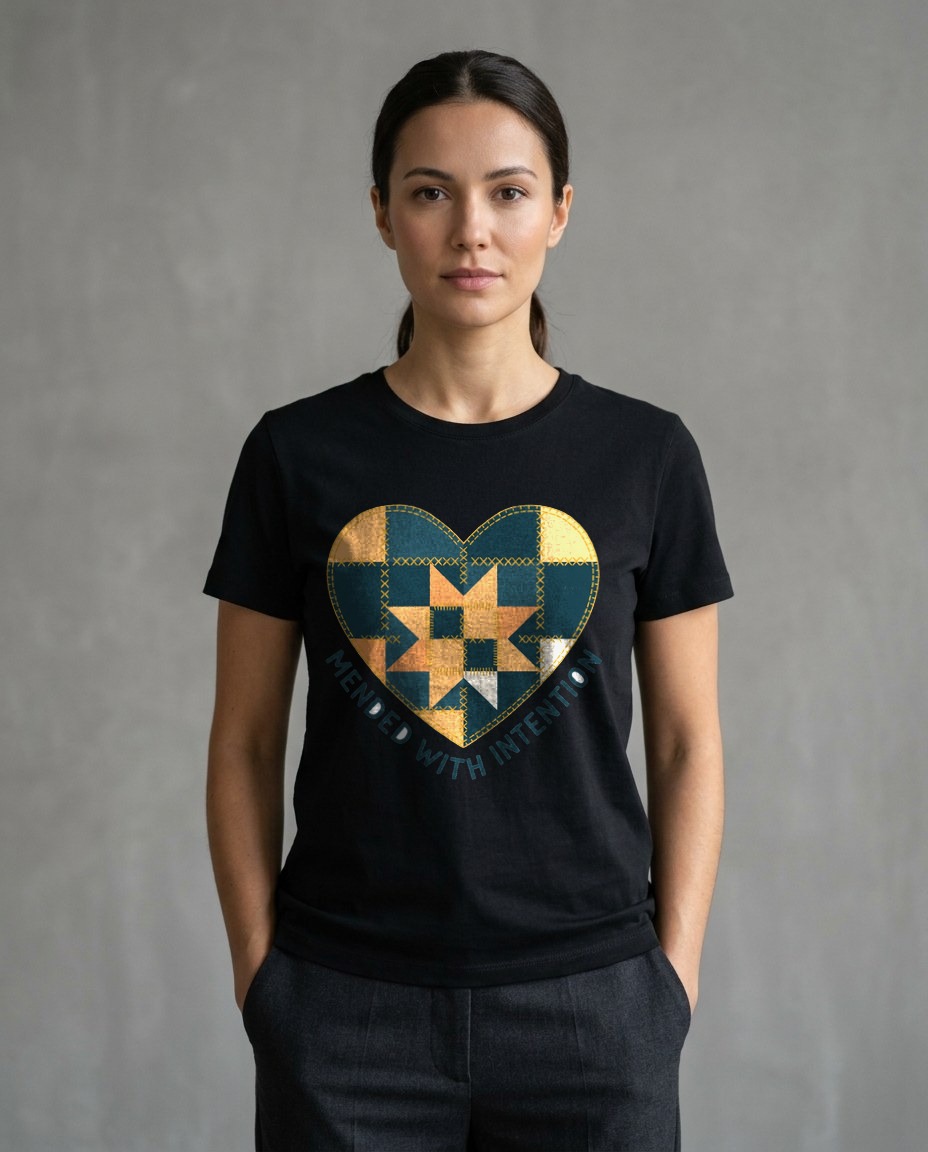 Mended With Intention Patchwork Heart — lifestyle photo