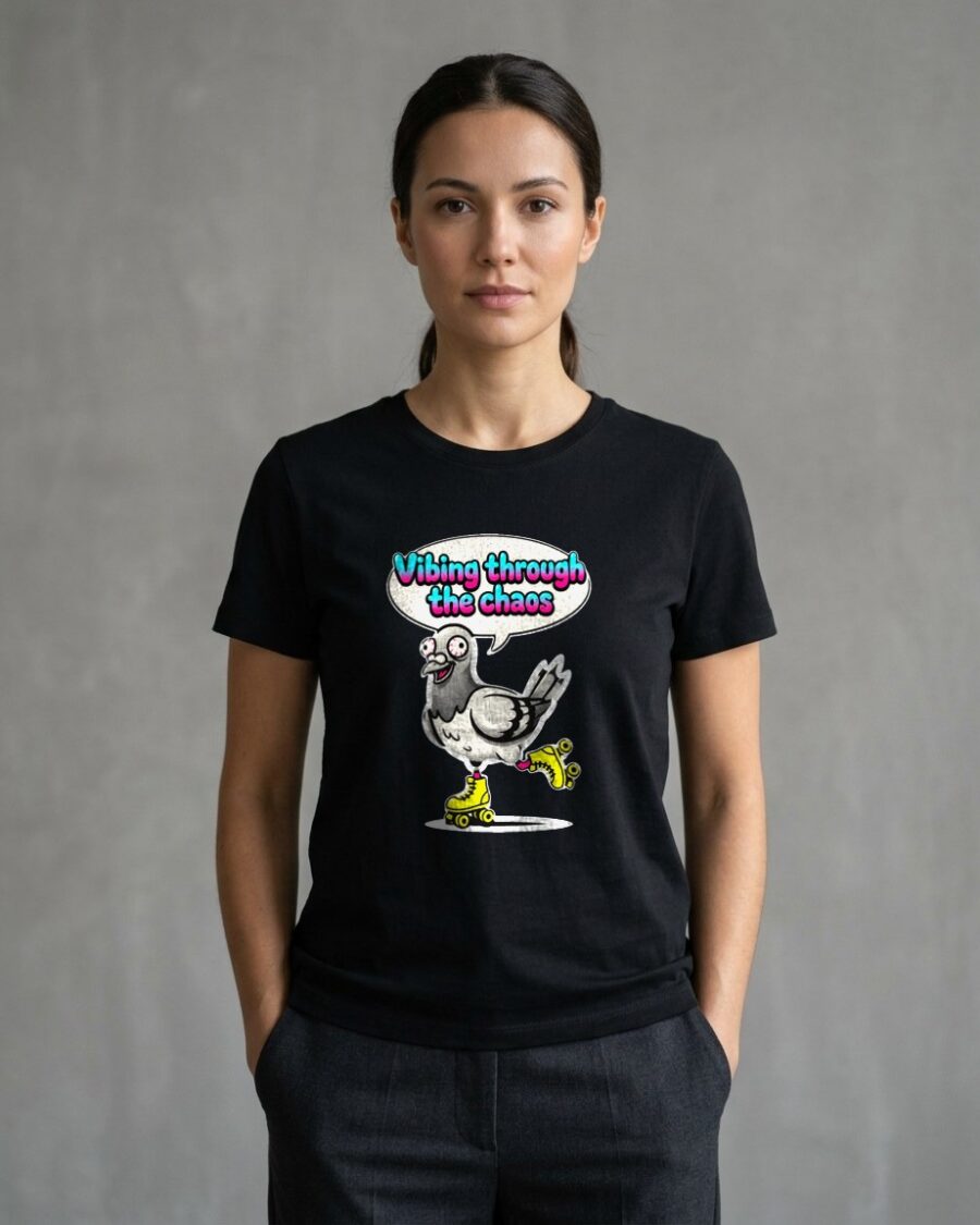 Vibing Through Chaos Pigeon Mascot — lifestyle photo
