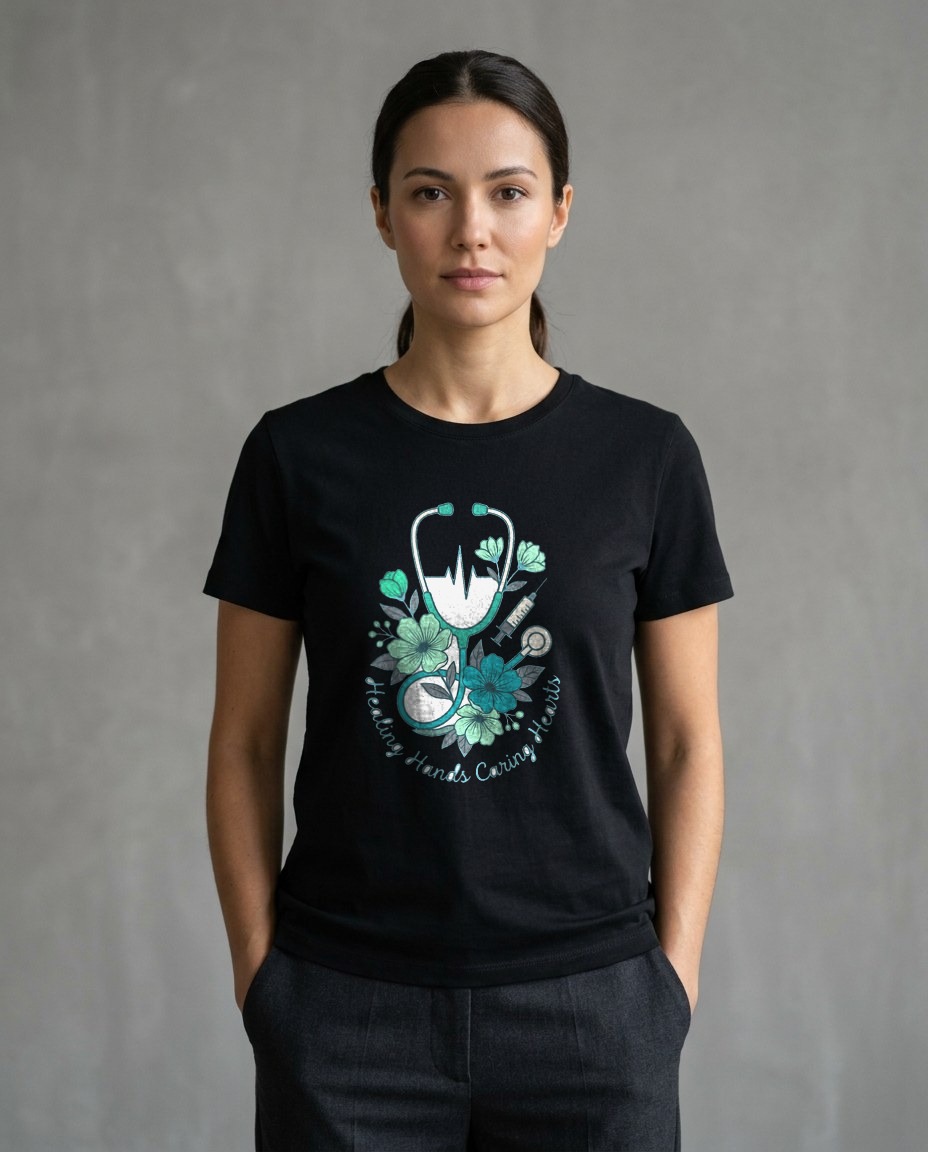 Healing Hands Floral Stethoscope Crest — lifestyle photo
