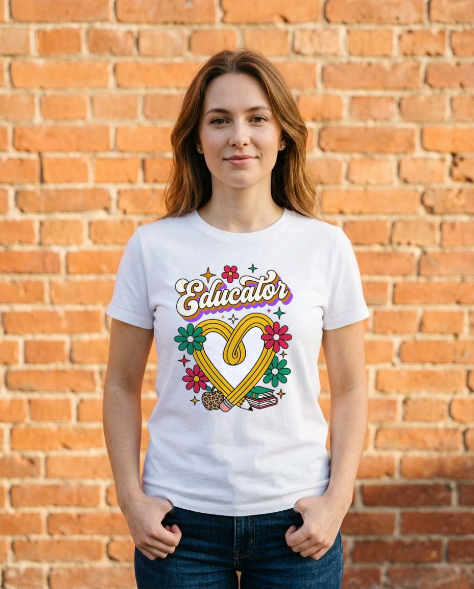 Groovy Educator Retro Pencil Heart — lifestyle photo