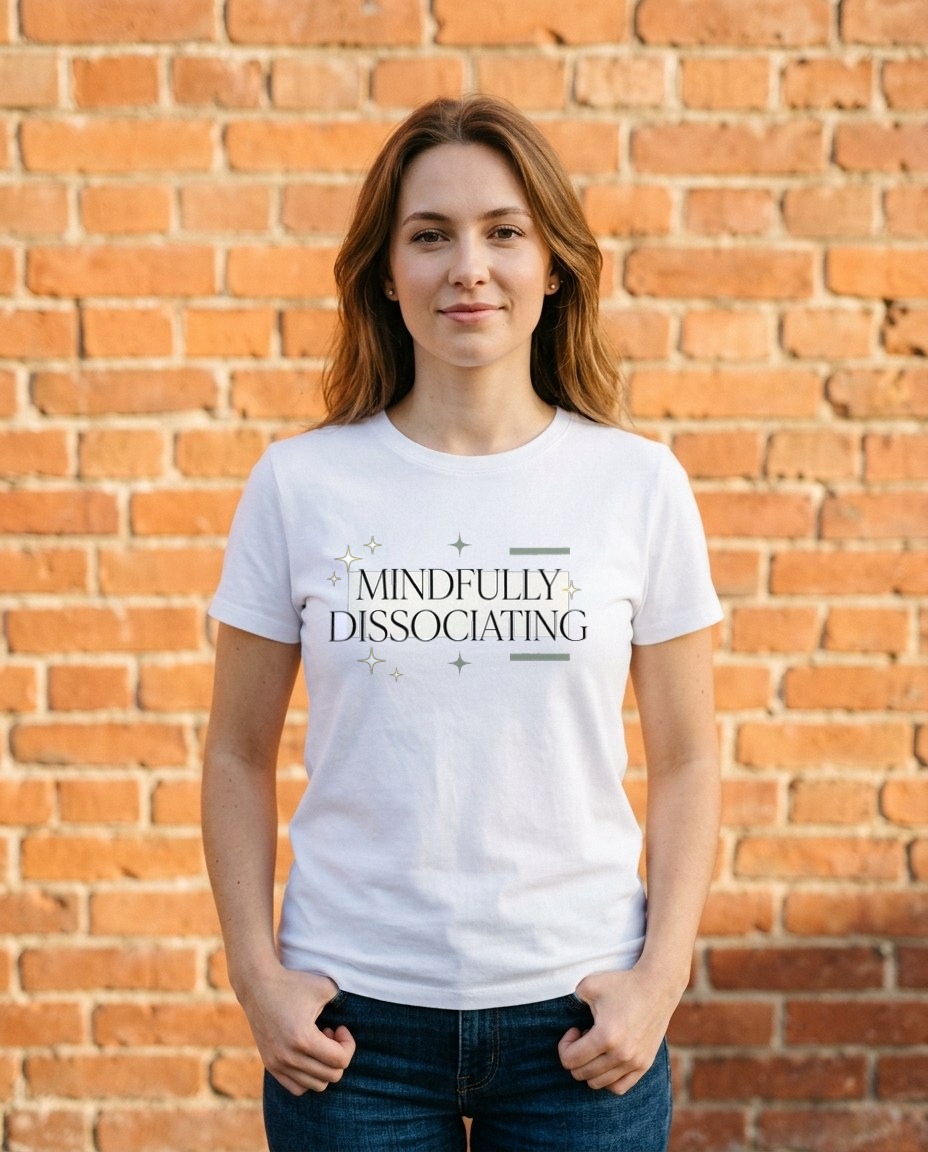 Mindfully Dissociating Sparkle Tee — lifestyle photo