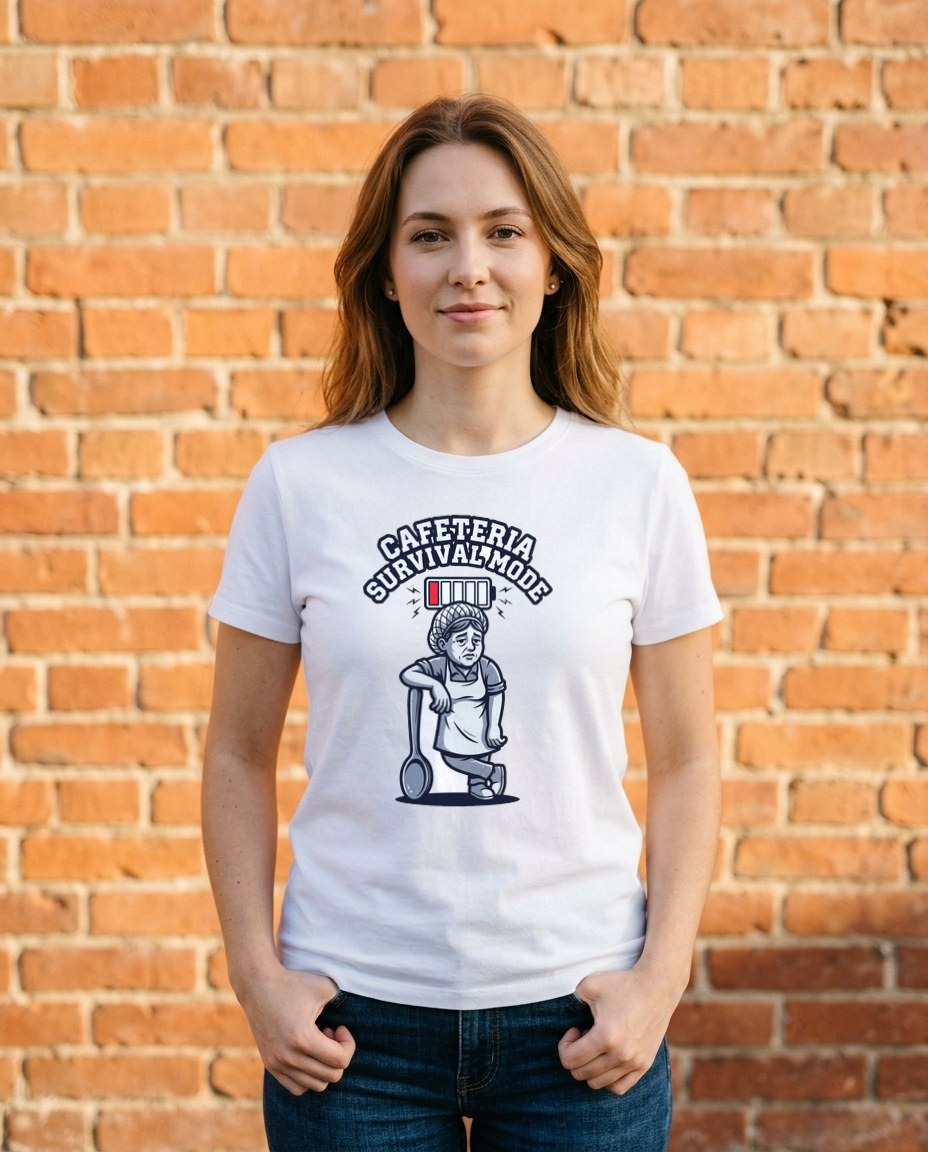 Cafeteria Survival Mode Battery Tee — lifestyle photo