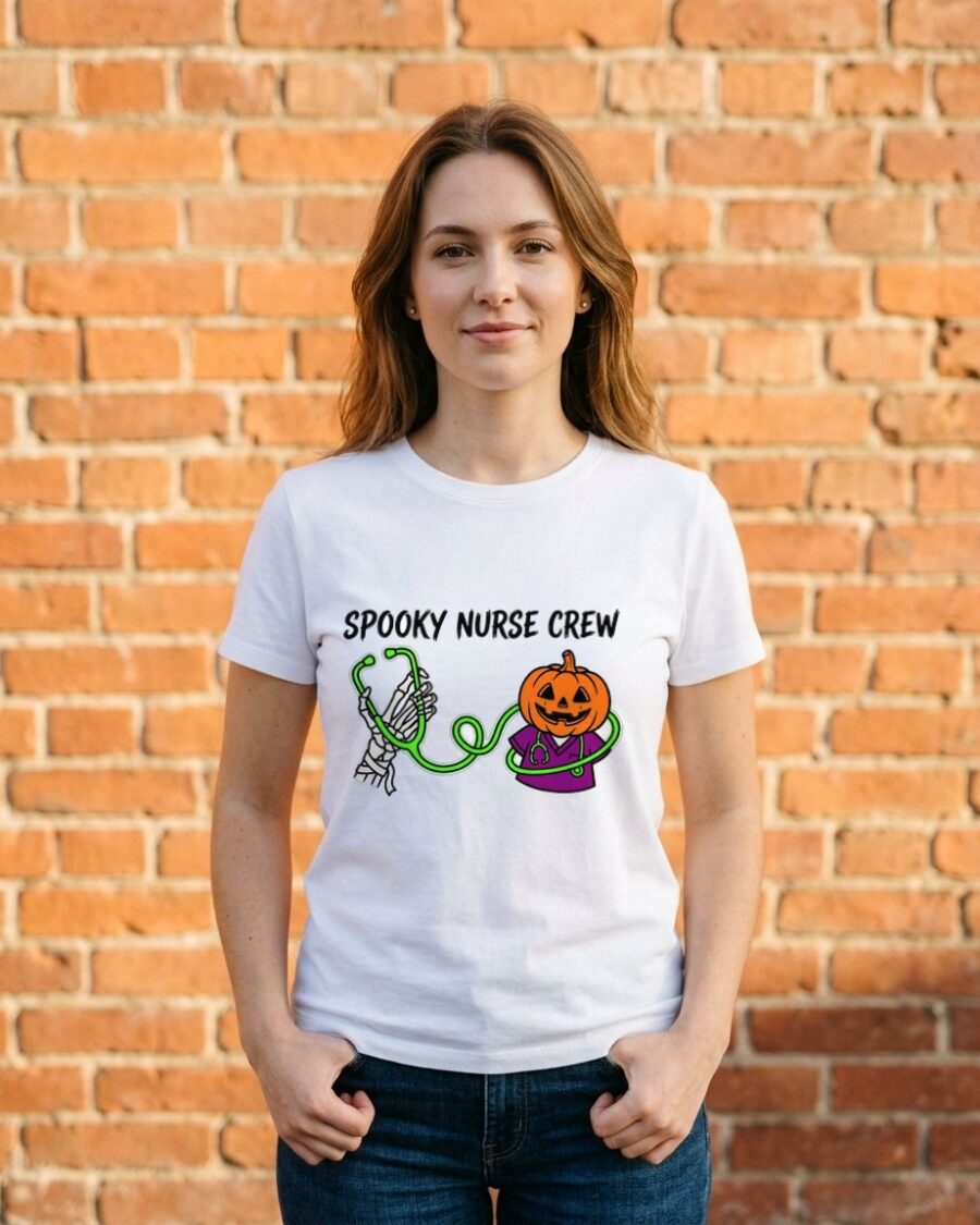 Skeleton Pulse Jack-O-Lantern Scrubs — lifestyle photo