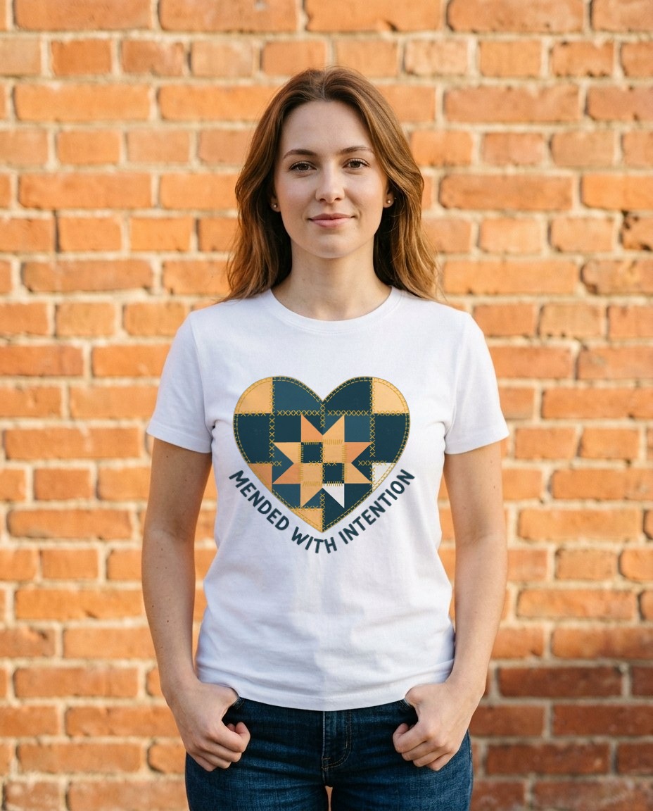 Mended With Intention Patchwork Heart — lifestyle photo